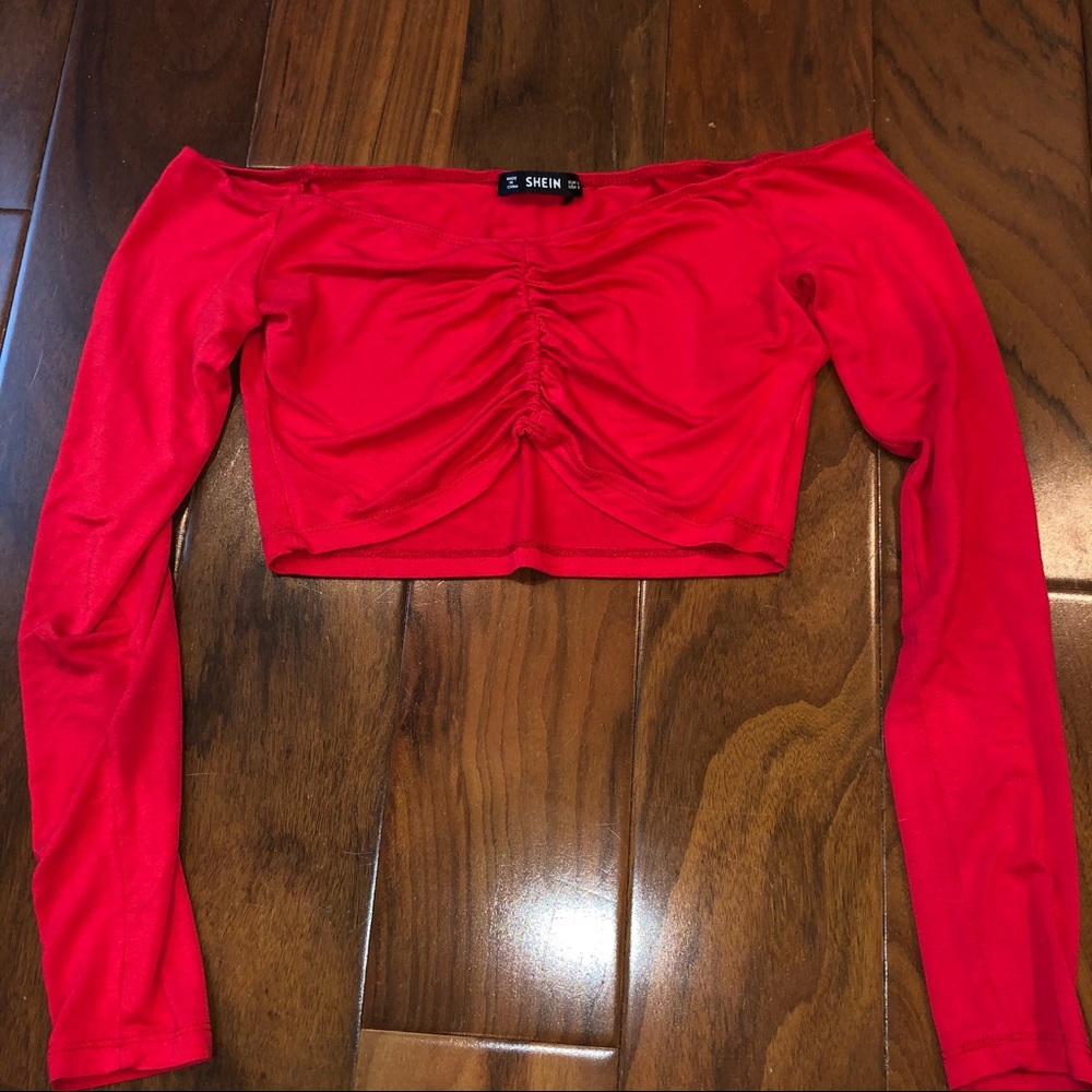 off the shoulder cropped long sleeve